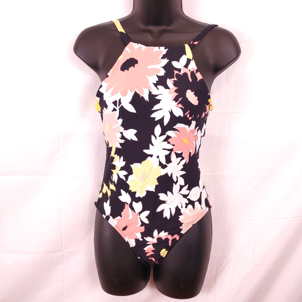 Sea Angle Floral High Neck Strappy Back One Piece Swimsuit Size Small